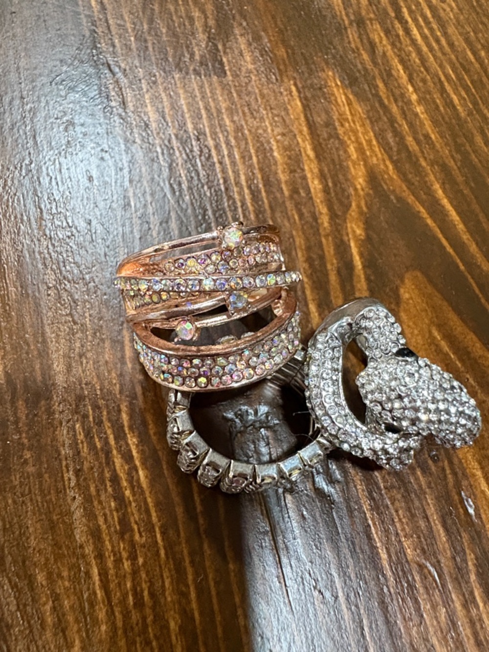 Rhinestone Pave Stretch Ring - Silver and Rose Gold